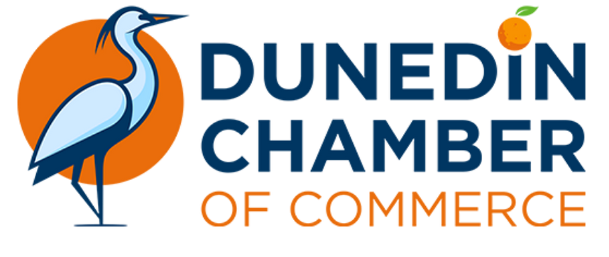 Logo of Dunedin Chamber of Commerce with a heron and orange circle